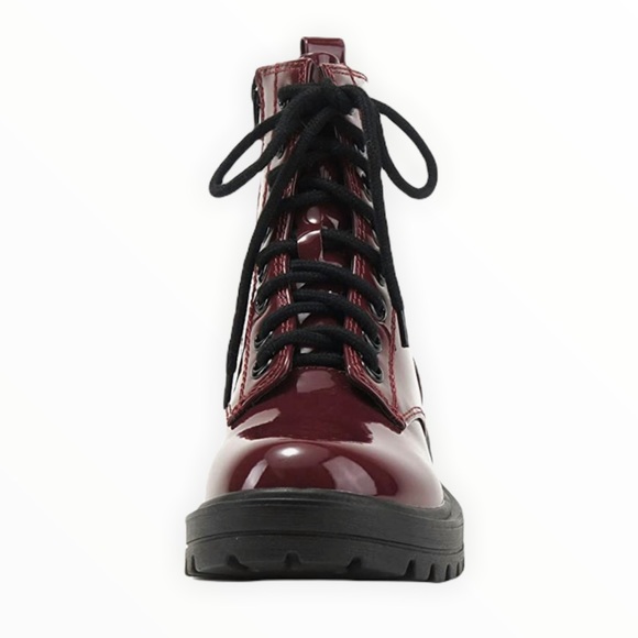 Burgundy Lace Up Combat Boots - Picture 4 of 7